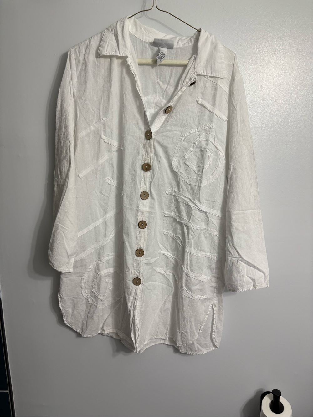 C & Z White Embroidered Blouse Tunic Top M Boho Western Preppy Coastal Coverup